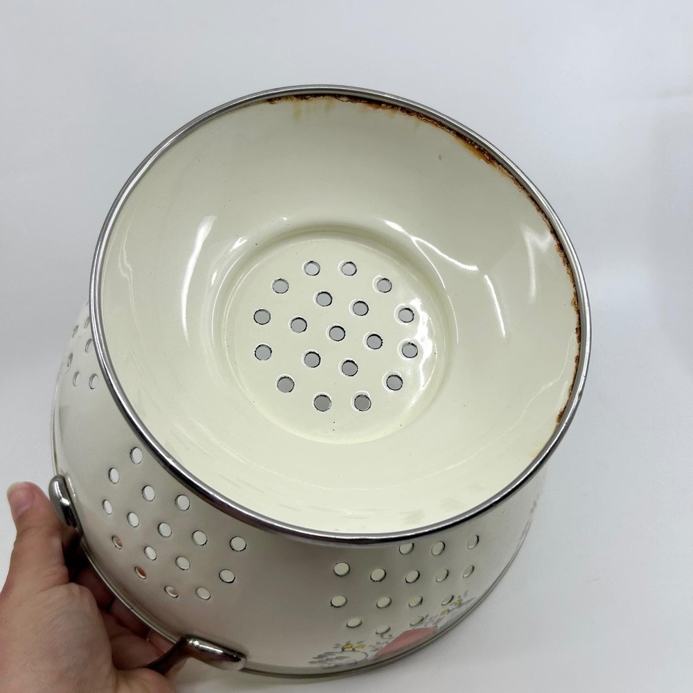 Vintage Marmalade Goose Colander Strainer Enamel Blue Bowed Heart Cottagecore - Picture 6 of 17